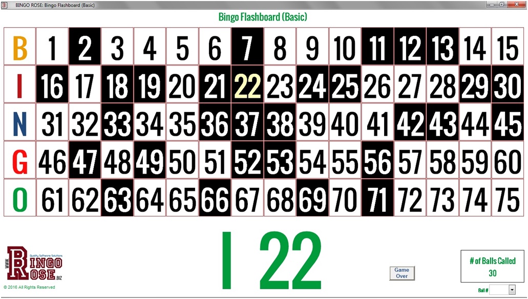 Bingo Flashboard (Basic) main screen features